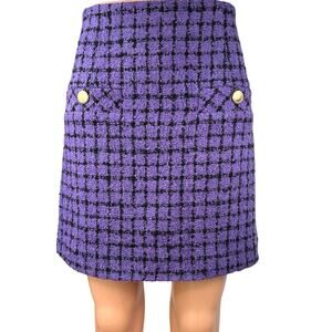Sandro Clarinette Purple Checkered Plaid Tweed Straight Pencil Mini Skirt Sz 36